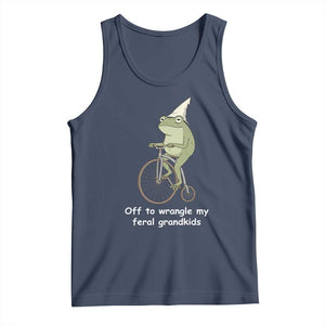 Off To Wrangle My Feral Grandkids Funny Grandparents Frog Tank Top TS11 Navy Print Your Wear