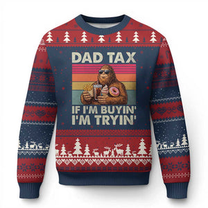 Dad Tax If I Am Buying I Am Trying Ugly Christmas Sweater Funny Bigfoot Dad Father's Day Fast Food TS11 Navy Red Print Your Wear