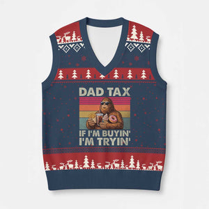 Dad Tax If I Am Buying I Am Trying V-Neck Knit Sweater Vest Funny Bigfoot Dad Father's Day Fast Food TS11 Navy Red Print Your Wear