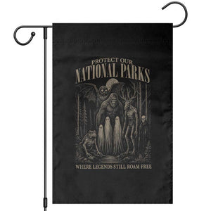 Protect Our National Parks Funny Cryptid Weirdcore Garden Flag Where Legends Still Roam Free Bigfoot Monthman
