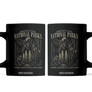 Protect Our National Parks Funny Cryptid Weirdcore Coffee Mug Where Legends Still Roam Free Bigfoot Monthman