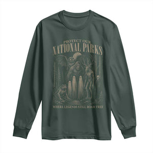 Protect Our National Parks Funny Cryptid Weirdcore Long Sleeve Shirt Where Legends Still Roam Free Bigfoot Monthman