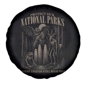 Protect Our National Parks Funny Cryptid Weirdcore Spare Tire Cover Where Legends Still Roam Free Bigfoot Monthman