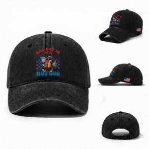 Bad Day To Be A Hot Dog 4th of July Washed Cotton Baseball Cap Funny BBQ Grilling