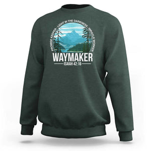 Christian Sweatshirt Waymaker Promise Keeper Light In The Darkness Miracle Worker Bible Verse TS11 Dark Forest Green Print Your Wear