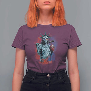 Funny Statue Of Liberty Baseball T Shirt For Women 4th Of July Sport Bat American TS11 Maroon Print Your Wear