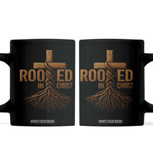 Rooted In Christ Coffee Mug Vintage Jesus Christian Cross Bible Verse TS11 Black Print Your Wear