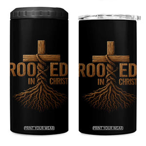 Rooted In Christ 4 in 1 Can Cooler Tumbler Vintage Jesus Christian Cross Bible Verse TS11 One Size: 16 oz Black Print Your Wear