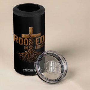 Rooted In Christ 4 in 1 Can Cooler Tumbler Vintage Jesus Christian Cross Bible Verse TS11 Print Your Wear