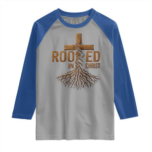 Rooted In Christ Raglan Shirt Vintage Jesus Christian Cross Bible Verse TS11 Sport Gray Royal Print Your Wear