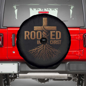 Rooted In Christ Spare Tire Cover Vintage Jesus Christian Cross Bible Verse TS11 Black Print Your Wear