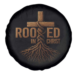 Rooted In Christ Spare Tire Cover Vintage Jesus Christian Cross Bible Verse TS11 Print Your Wear