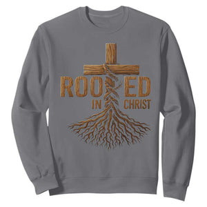 Rooted In Christ Sweatshirt Vintage Jesus Christian Cross Bible Verse TS11 Charcoal Print Your Wear