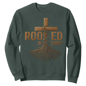 Rooted In Christ Sweatshirt Vintage Jesus Christian Cross Bible Verse TS11 Dark Forest Green Print Your Wear