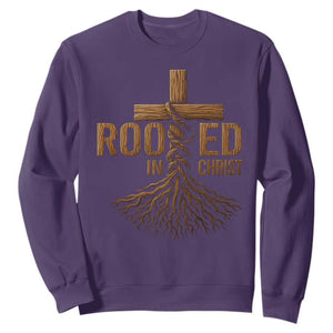 Rooted In Christ Sweatshirt Vintage Jesus Christian Cross Bible Verse TS11 Purple Print Your Wear