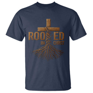 Rooted In Christ T Shirt Vintage Jesus Christian Cross Bible Verse TS11 Navy Print Your Wear