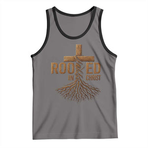 Rooted In Christ Tank Top Vintage Jesus Christian Cross Bible Verse TS11 Deep Heather Black Print Your Wear