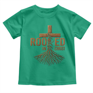 Rooted In Christ Toddler T Shirt Vintage Jesus Christian Cross Bible Verse TS11 Irish Green Print Your Wear