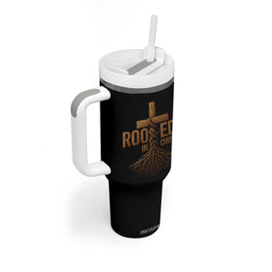 Rooted In Christ Tumbler With Handle Vintage Jesus Christian Cross Bible Verse TS11 Print Your Wear