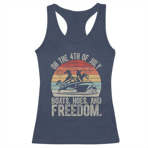 Funny On The 4th Of July Boats Hoes And Freedom Racerback Tank Top TS11 Navy Print Your Wear