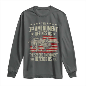 The 1st Amendment Defines Us The Second Defends Us Since 1791 Long Sleeve Shirt Vintage American Flag TS11 Dark Heather Print Your Wear
