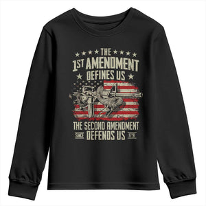 The 1st Amendment Defines Us The Second Defends Us Since 1791 Youth Sweatshirt Vintage American Flag TS11 Black Print Your Wear