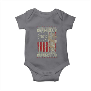 The First Amendment Defines Us The Second Defend Us Baby Onesie Vintage American Flag TS11 Charcoal Print Your Wear