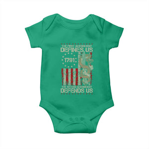 The First Amendment Defines Us The Second Defend Us Baby Onesie Vintage American Flag TS11 Irish Green Print Your Wear