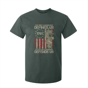 The First Amendment Defines Us The Second Defend Us T Shirt For Kid Vintage American Flag TS11 Dark Forest Green Print Your Wear