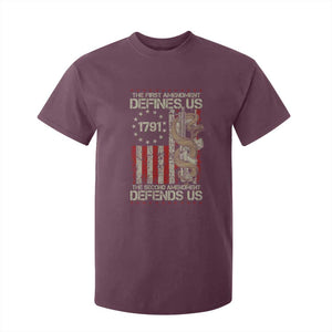 The First Amendment Defines Us The Second Defend Us T Shirt For Kid Vintage American Flag TS11 Maroon Print Your Wear