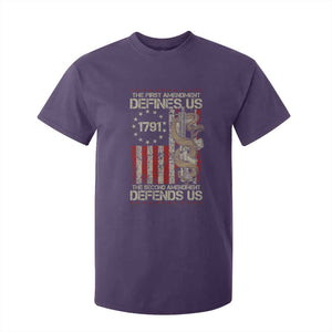 The First Amendment Defines Us The Second Defend Us T Shirt For Kid Vintage American Flag TS11 Purple Print Your Wear