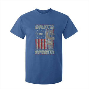 The First Amendment Defines Us The Second Defend Us T Shirt For Kid Vintage American Flag TS11 Royal Blue Print Your Wear