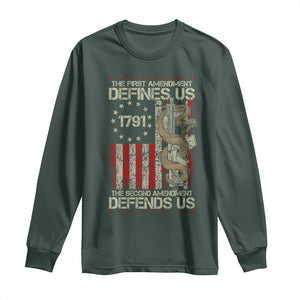 The First Amendment Defines Us The Second Defend Us Long Sleeve Shirt Vintage American Flag TS11 Dark Forest Green Print Your Wear