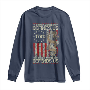 The First Amendment Defines Us The Second Defend Us Long Sleeve Shirt Vintage American Flag TS11 Navy Print Your Wear