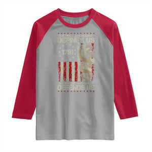 The First Amendment Defines Us The Second Defend Us Raglan Shirt Vintage American Flag TS11 Sport Gray Red Print Your Wear