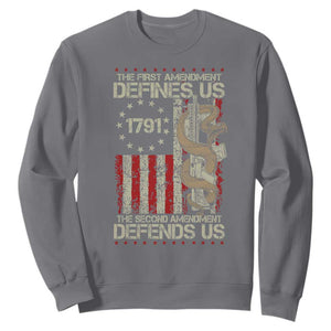 The First Amendment Defines Us The Second Defend Us Sweatshirt Vintage American Flag TS11 Charcoal Print Your Wear