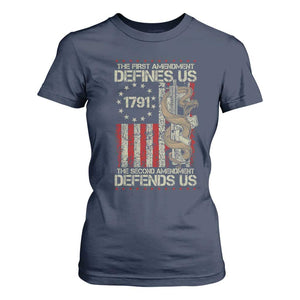 The First Amendment Defines Us The Second Defend Us T Shirt For Women Vintage American Flag TS11 Navy Print Your Wear