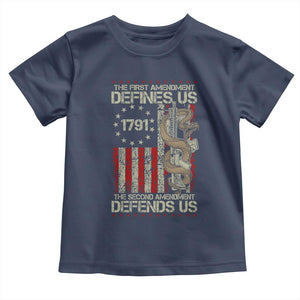 The First Amendment Defines Us The Second Defend Us Toddler T Shirt Vintage American Flag TS11 Navy Print Your Wear