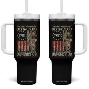 The First Amendment Defines Us The Second Defend Us Tumbler With Handle Vintage American Flag TS11 One Size: 40 oz Black Print Your Wear