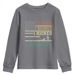 Funny I Came I Mowed I Kicked Grass Youth Sweatshirt Lawn Mowing Gardener TS11 Charcoal Print Your Wear