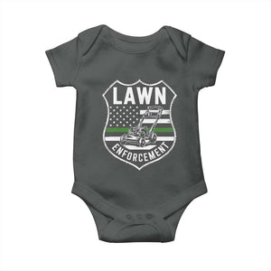 Funny Lawn Enforcement Baby Onesie Gardening Lawn Mower American Flag TS11 Dark Heather Print Your Wear