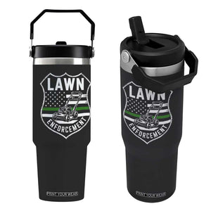 Funny Lawn Enforcement Flip Straw Tumbler Gardening Lawn Mower American Flag TS11 One Size: 30 oz Black Print Your Wear