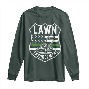 Funny Lawn Enforcement Long Sleeve Shirt Gardening Lawn Mower American Flag TS11 Dark Forest Green Print Your Wear