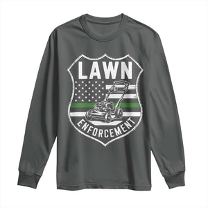 Funny Lawn Enforcement Long Sleeve Shirt Gardening Lawn Mower American Flag TS11 Dark Heather Print Your Wear