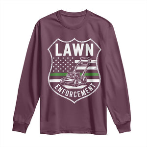 Funny Lawn Enforcement Long Sleeve Shirt Gardening Lawn Mower American Flag TS11 Maroon Print Your Wear