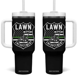 Funny Lawn Enforcement Tumbler With Handle Gardening Lawn Mower American Flag TS11 One Size: 40 oz Black Print Your Wear