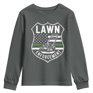 Funny Lawn Enforcement Youth Sweatshirt Gardening Lawn Mower American Flag TS11 Dark Heather Print Your Wear