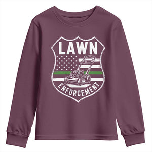 Funny Lawn Enforcement Youth Sweatshirt Gardening Lawn Mower American Flag TS11 Maroon Print Your Wear