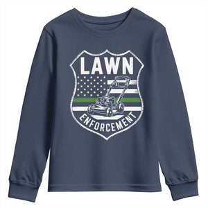 Funny Lawn Enforcement Youth Sweatshirt Gardening Lawn Mower American Flag TS11 Navy Print Your Wear