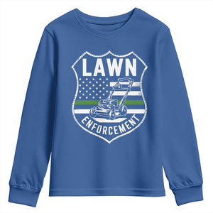 Funny Lawn Enforcement Youth Sweatshirt Gardening Lawn Mower American Flag TS11 Royal Blue Print Your Wear